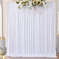 10ft x 10ft White Wrinkle Free Backdrop Curtains for Parties,2 Panels 5×10ft Thick Silky Polyester Photo Backdrop Drapes for Wed