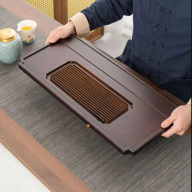 2024 New Design Bamboo Tea Tray with Drainage Tea Sea for Home Office Kung Fu Tea Set