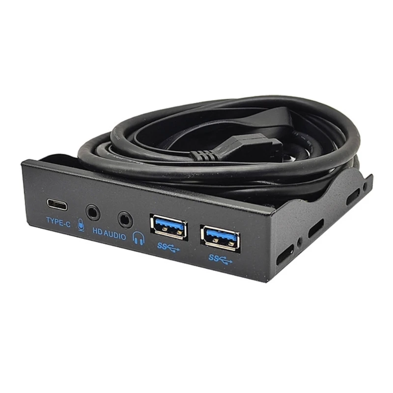 USB Front Panel for PC USB3.2 10Gbps Type C+19Pin 2 Port USB3.0 Hub+3.5mm Earphone Microphone for 3.5