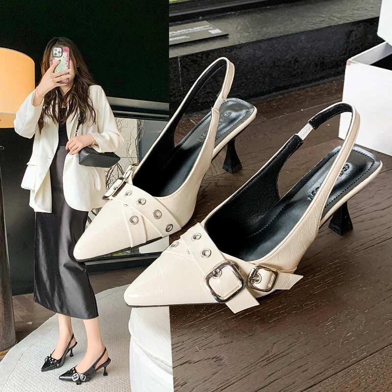 

2025 Новые дизайнерские босоножки на высоком каблуке, женская обувь, летняя обувь, вечерние женские туфли с острым носком, модные женские туфли-лодочки с пряжкой и ремешком