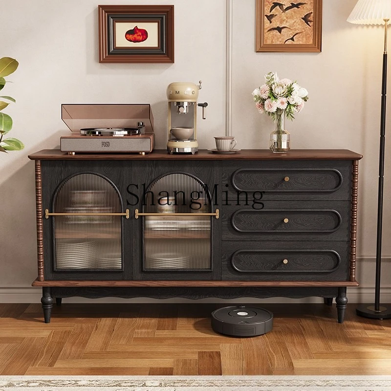 

ZYY solid wood dining side against the wall integrated locker glass door antique living room storage cabinet