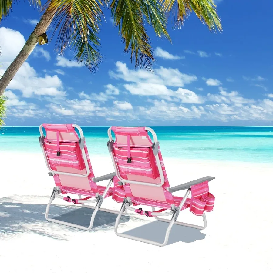 كرسي الشاطئ القابل للطي، كراسي حبال الفناء مع 5 أوضاع قابلة للتعديل، حقيبة تخزين وسادة الرأس، حاملات الأكواب، حقيبة الظهر #2