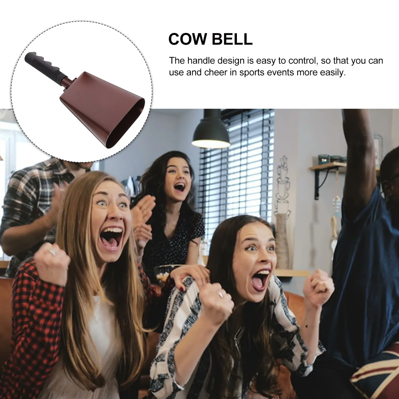 

Handle Cowbell GAK710 Brown Sturdy Compact Vintage Loud Sound Sports Events Pet Cattle Sheep Animal Use Store Cow