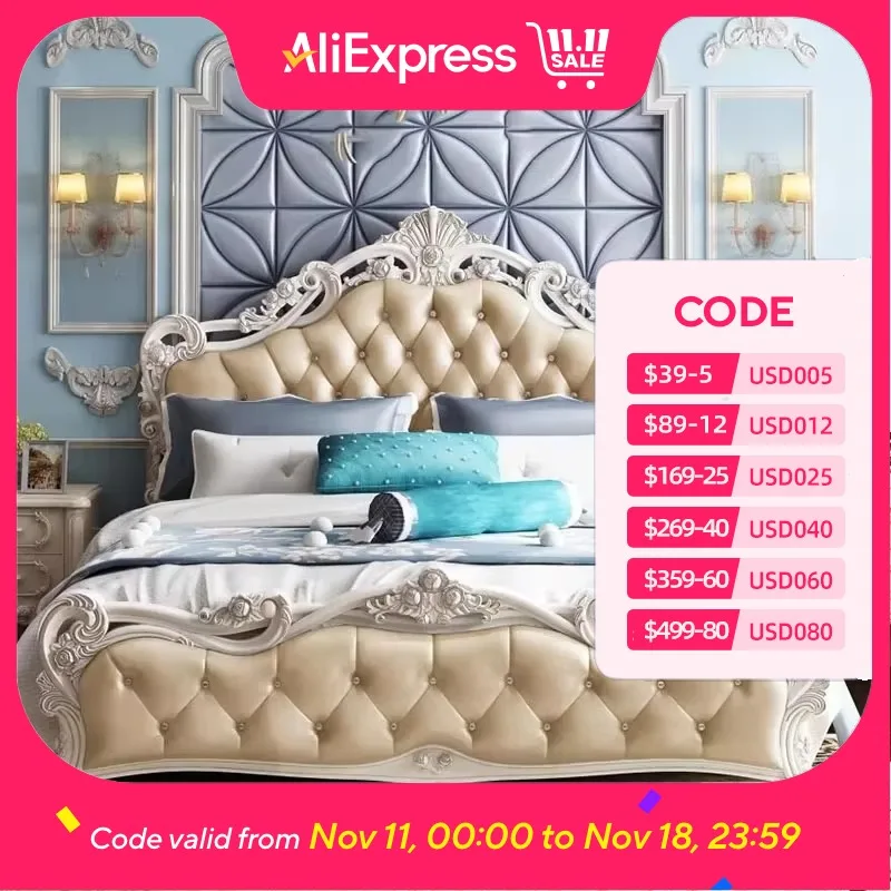 

King Size Aesthetic Bed Frame Under Storage European Bedroom Bed Frame Luxury Modern Camas De Matrimonio Dormitorio Furniture