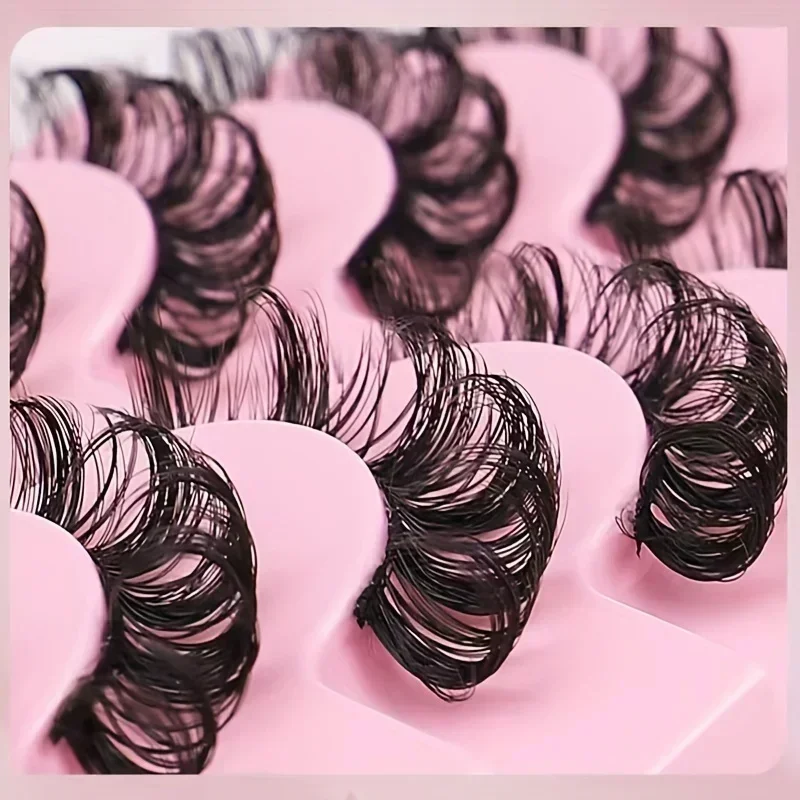 10 paia di ciglia a strisce russe DD Curl ciglia finte Fluffy Wispy Faux Mink Lashes Pack Fluffy False Lashes estensioni russe