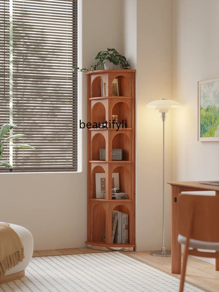 

LJYSolid Wood Arch Cabinet Cherrywood Wall Bookshelf Triangle Bookcase Corner Shelf Side Cabinet