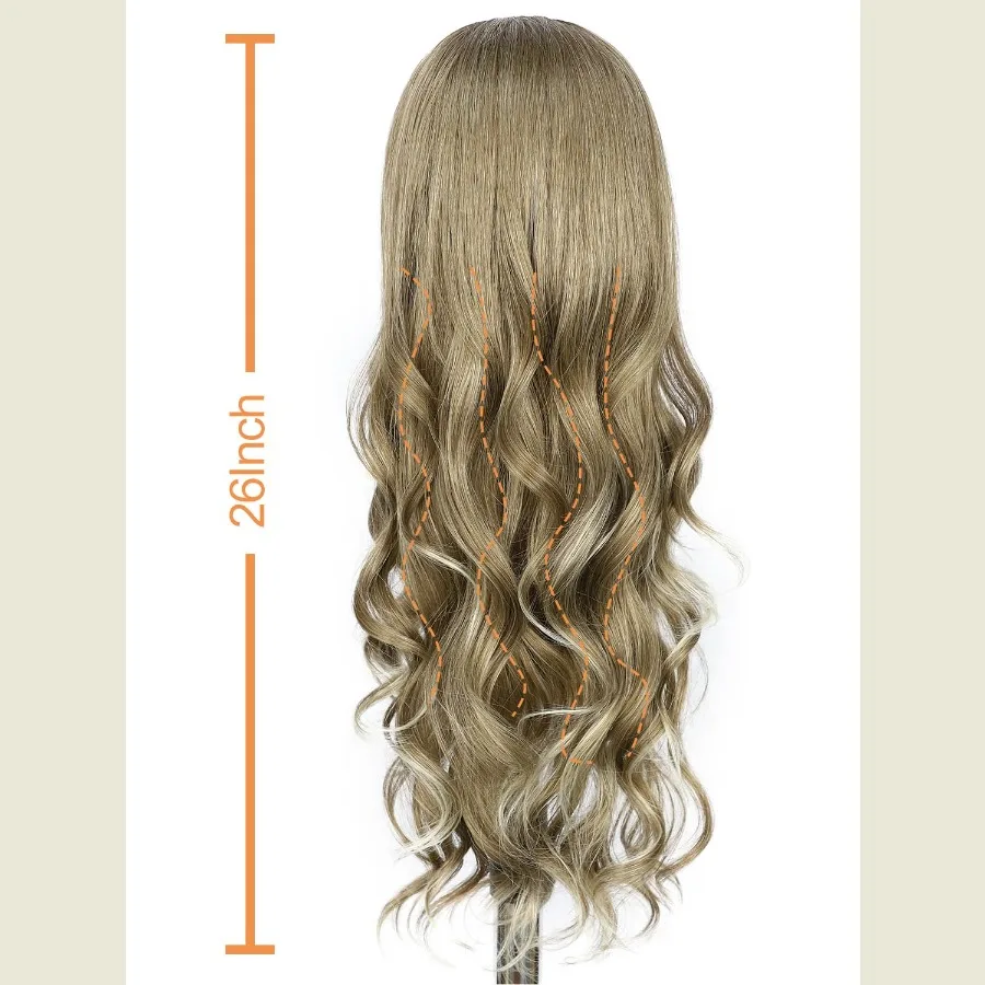 Longo corpo marrom ondulado perucas para mulher 13x4 peruca dianteira do laço sintético com pontas loiras cabelo onda natural para uso diário cosplay par