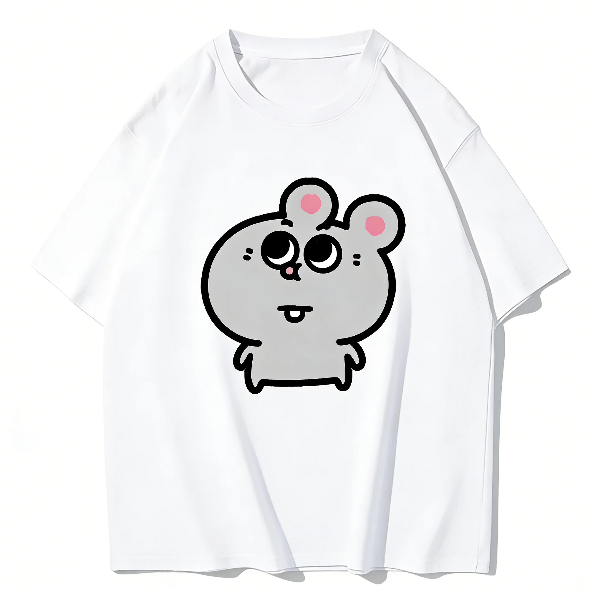 

Zagros Kawaii Cartoon Hamster Print T-shirt, Casual Loose Short Sleeve Cotton Tops for Women Men Summer Streetwear