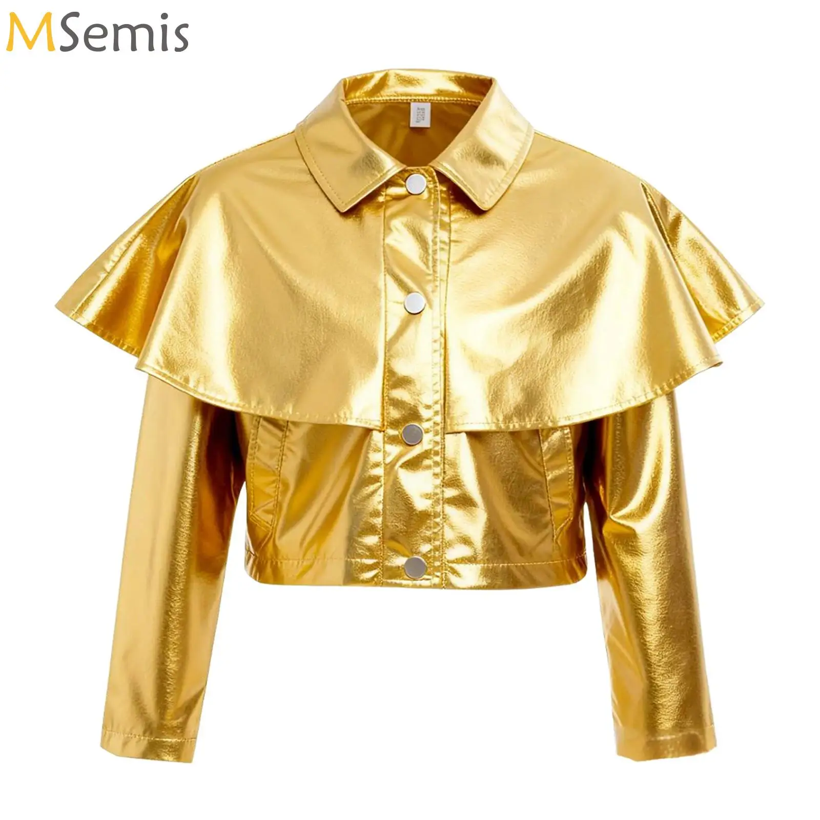 

Kids Girls Hip Hop Jazz Dance Coat Long Sleeve Shiny Metallic Baseball Jackets Bomber Outerwear Rave Party Performance Costume