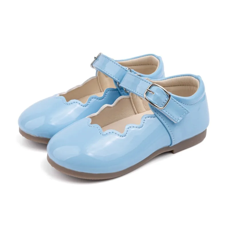 

Little Girl Leather Shoes Spring Autumn New Children's Flat Shoes Blue Versatile Wedding Party Kid Fashion Princess Ballet Shoes