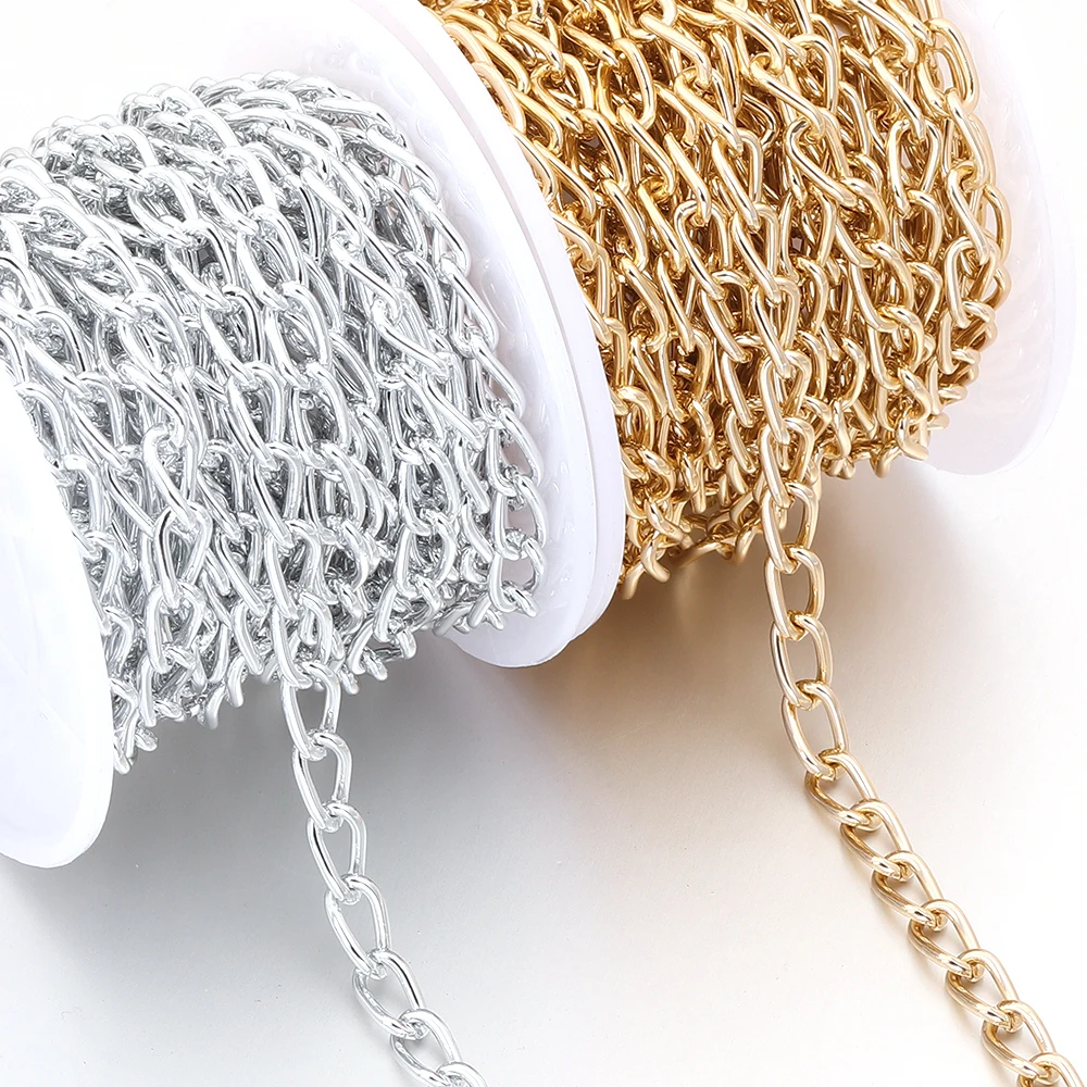 5 Yards/Rolle Aluminiumketten in Gold- und Silberfarbe, gedrehte Gliederkette für die Schmuckherstellung, DIY-Armband, Halskette, Zubehör.