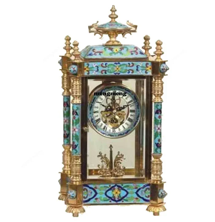 

Best seller Antique pavilion building China enamel brass mantel box imitation Forbidden City court watch fireplace table clock