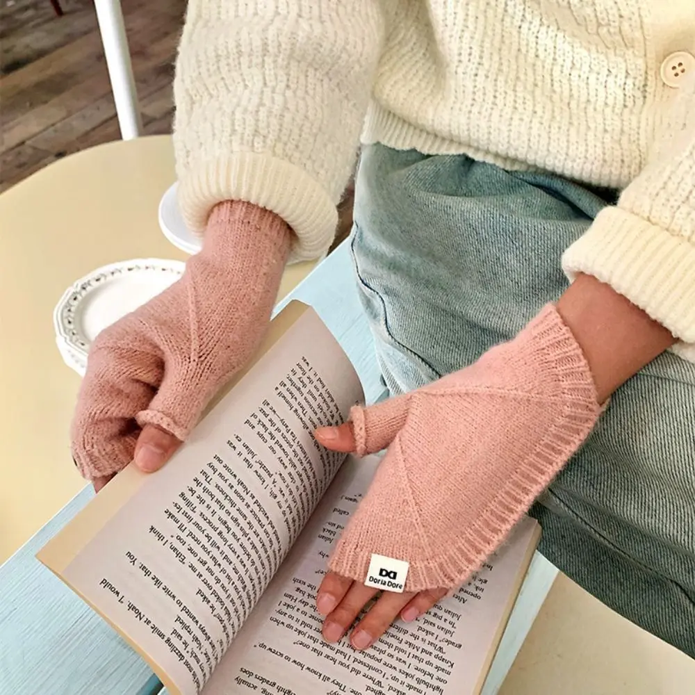 

Простые теплые полуперчатки с сенсорным экраном, креативные утолщенные вязаные перчатки-раковины, корейские короткие зимние перчатки-ракушки для девочек