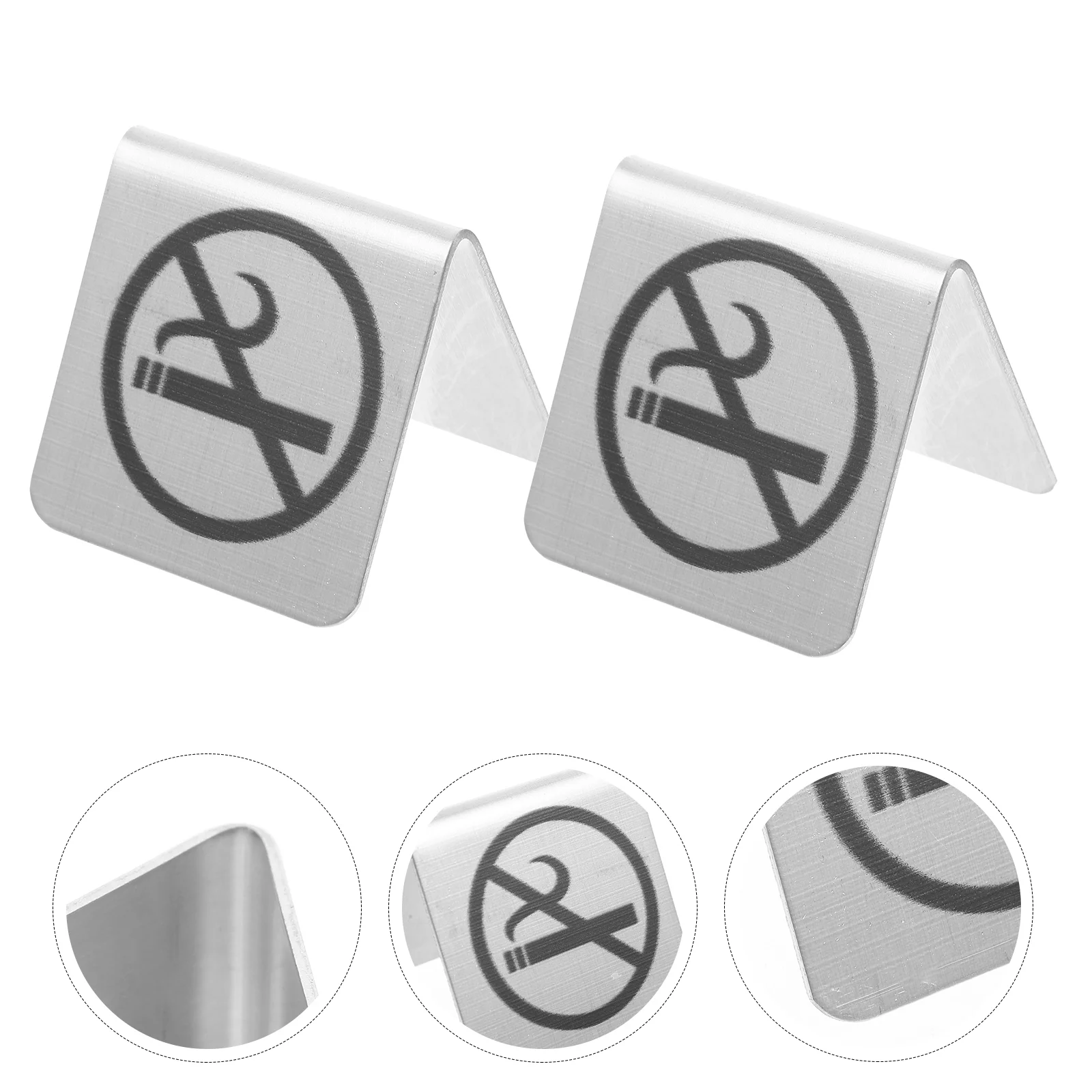 2 Pcs Sign No Smoking Stainless Steel Desk Dining Table Indoor No-smoking Wifi Signs