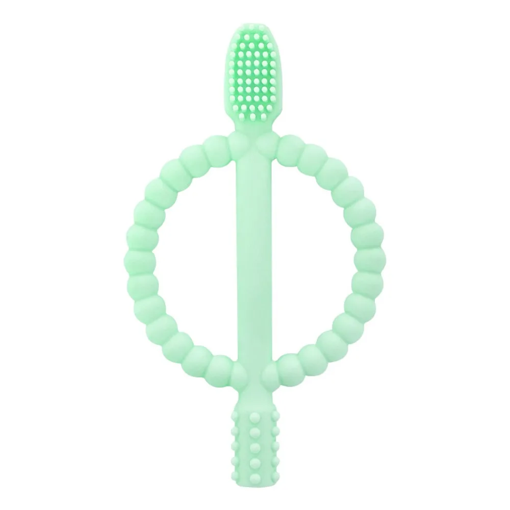Mordedor de silicona de grado alimenticio para bebé, mango fácil de sostener, alivio de la dentición, juguetes para la dentición, masaje sin BPA, encías, cepillo de dientes infantil para viaje