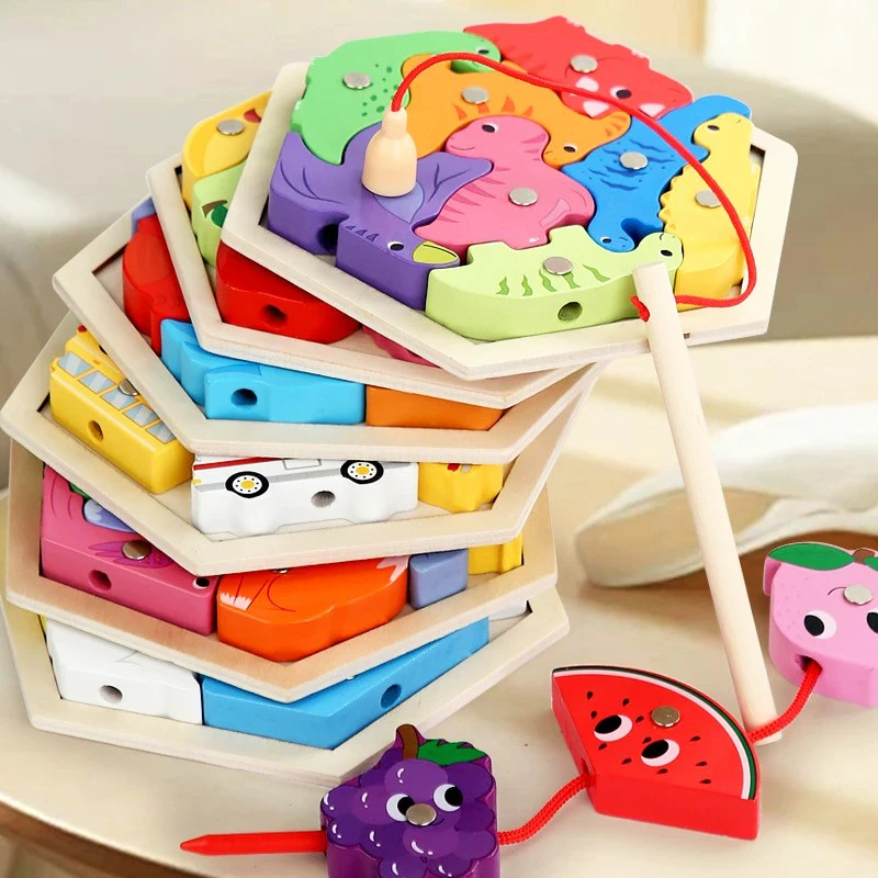 

Wooden jigsaw Puzzle 2 in 1 Fishing Game Creative 3D Puzzle Jigsaw Game Ealy Learning Educational toys for Children