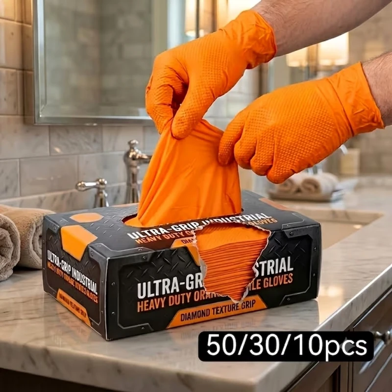 10-50PCS Industrial Nitrile Gloves Disposable 8mil Thick Diamond Textured Grip Gloves Heavy Duty Mechanic Safety Working Gloves