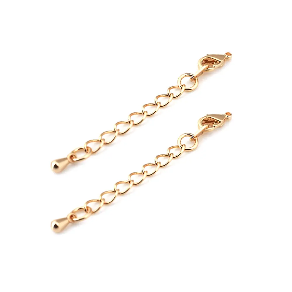 10PCS Full length 50MM or 84MM 18K Gold Color Plated Brass Extender Chain with Lobster Clasps High Quality Jewelry Accessories