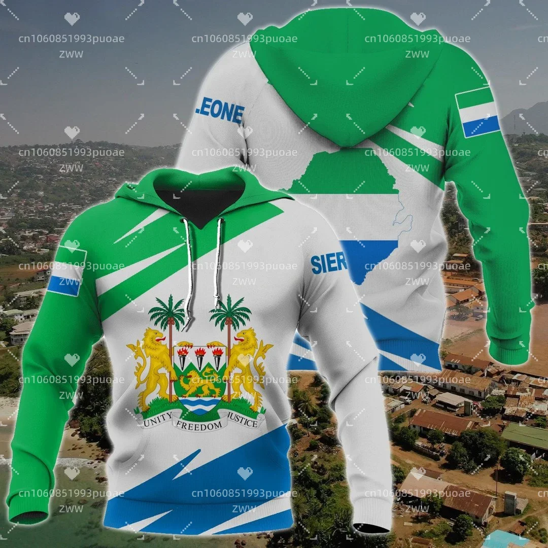 Mens Sweatshirts 3D Printed African Clothing Sierra Leone Events Flag Hoodie Style Retro Harajuku Casual Sportswear Sweatshirts