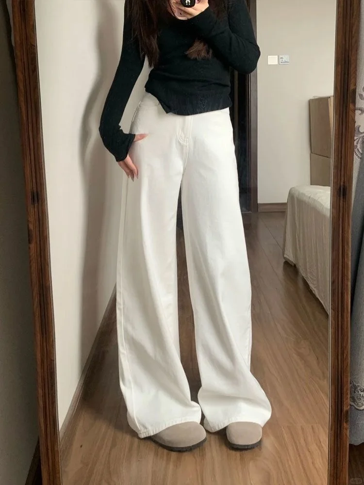 High Waist Straight Leg Jeans Women's Loose Fit Flared Pants White Denim Trousers Spring 2026 Fashion plus Size view 2
