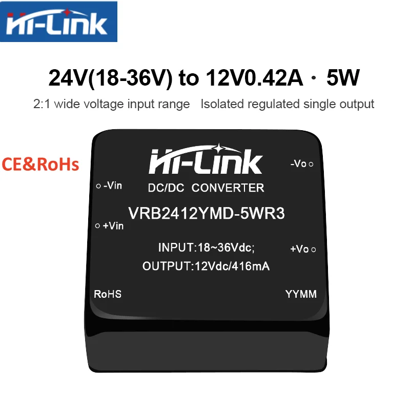 

10pcs hot sale Hi-link VRB2405YMD-5WR3 5W DC-DC Power Module Wide Input 18-36V Isolated 1500VDC DIP Package Industrial Grade