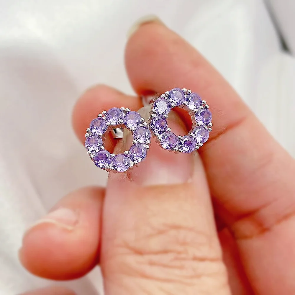 

Серьги-гвоздики из стерлингового серебра 925 пробы с танзанитом и цирконием, оригинальные новые пончики, женские французские роскошные серьги высокого класса, ювелирные изделия, подарок