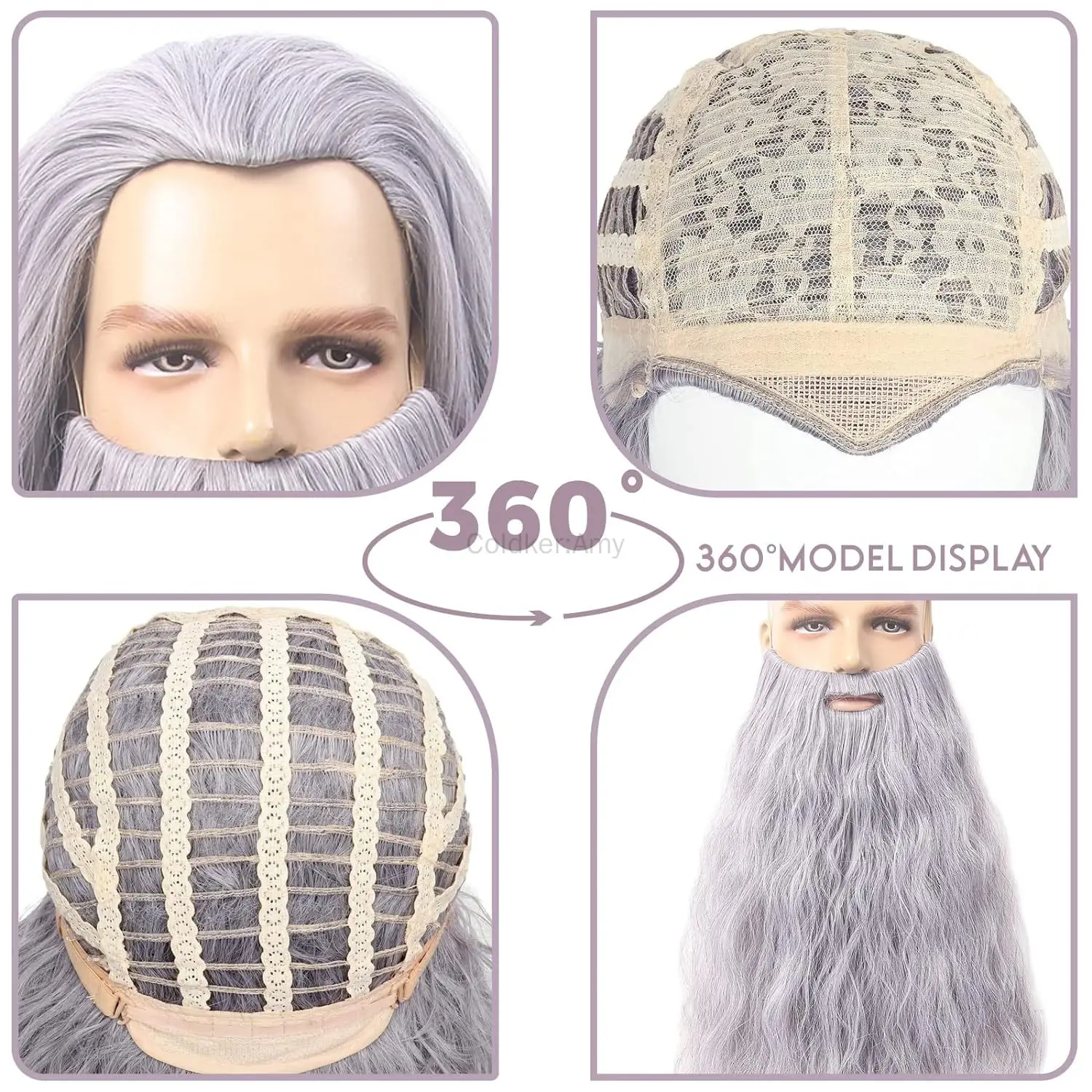 Peruca e barba de feiticeiro cinza para homens, fantasia de halloween, cosplay, festa, pai engraçado, acessório de fantasia para adultos, peruca de avó