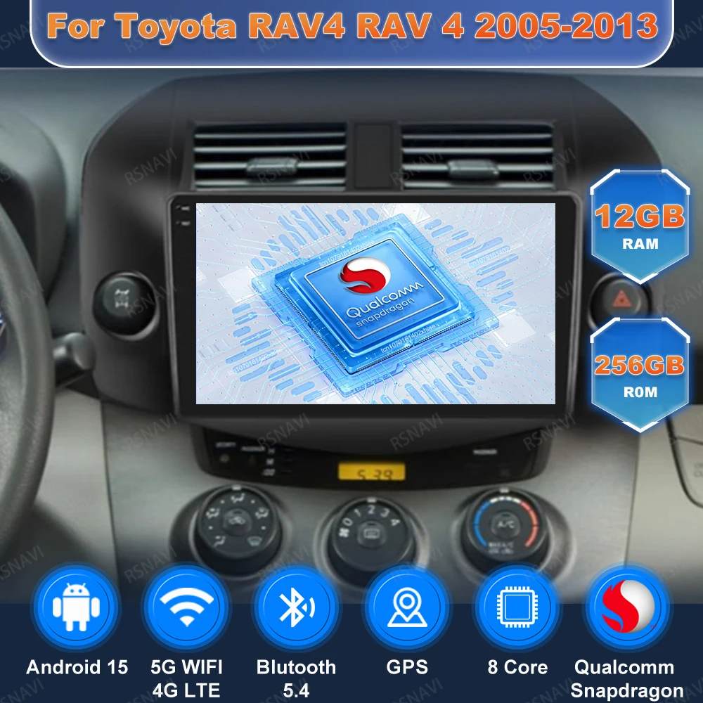 

Автомобильный радиоприемник Andoird 15 для Toyota RAV4 RAV 4 2005-2013, GPS-стерео 4G LTE, беспроводной Carplay, авто BT, головное устройство, мультимедийный DVD DSP