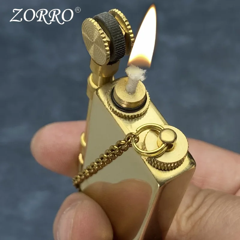 ZORRO Brass Unusual Kerosene Lighter Retro Large Capacity Oil Tank Classic Grinding Wheel Ignition Outdoor Waterproof Lighters