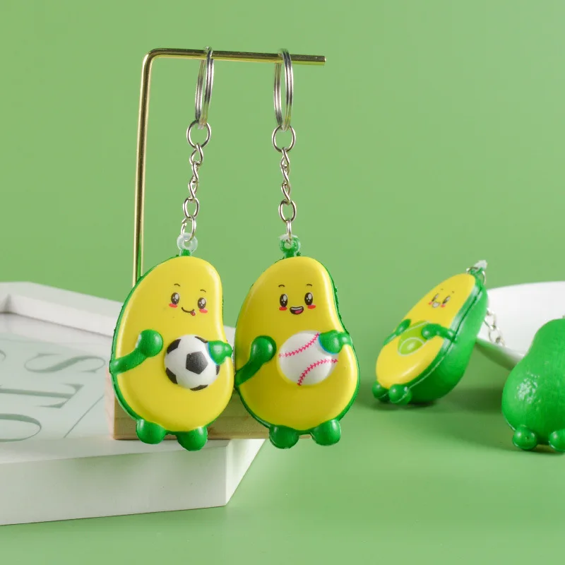 1 Pcs Cartoon Cute Football Avocado Doll Pendant Keychain Creative Cute Fruit Keychain PU Slow Rebound Decompression Squeeze Toy