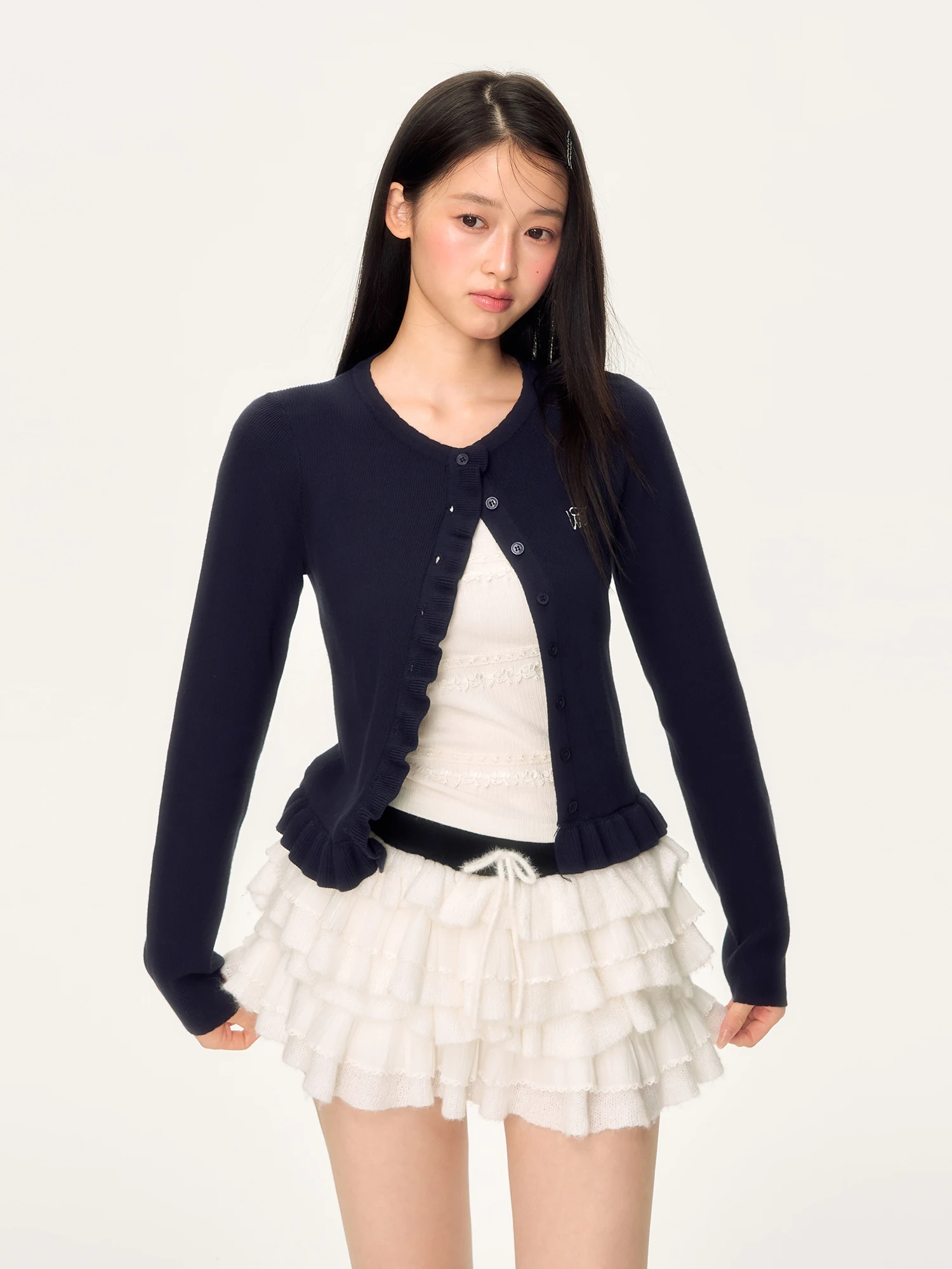 

Корейский вязаный кардиган Wedhub с длинными рукавами, женский, приталенный, с декоративными элементами, повседневный, для ранней осени, топ Wedhub