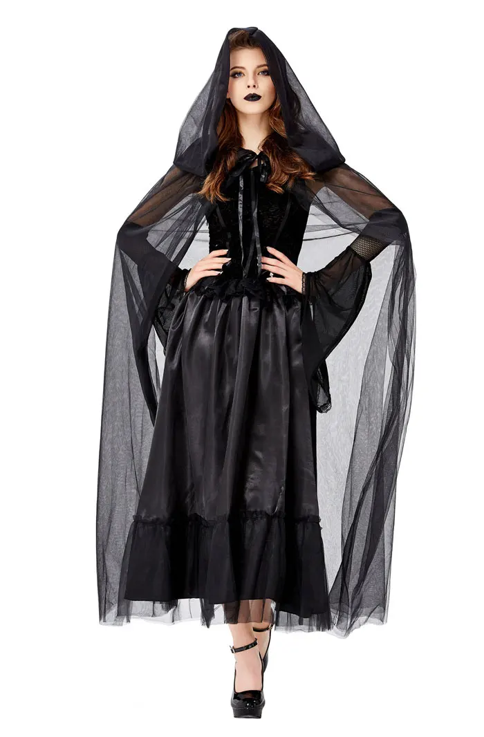 Disfraz de bruja de vampiro para mujer adulta, vestido de fantasía para Halloween, carnaval, fiesta de Cosplay, bruja oscura, fantasma, novia