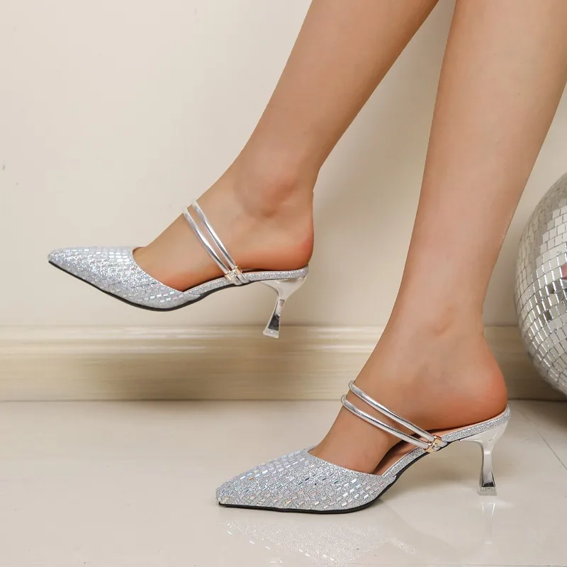 

Pointed High Heels Shallow Mouth Bag-toe Slippers for Women Summer New Fashion Comfortable Sexy Thin Heels Women's Slippers