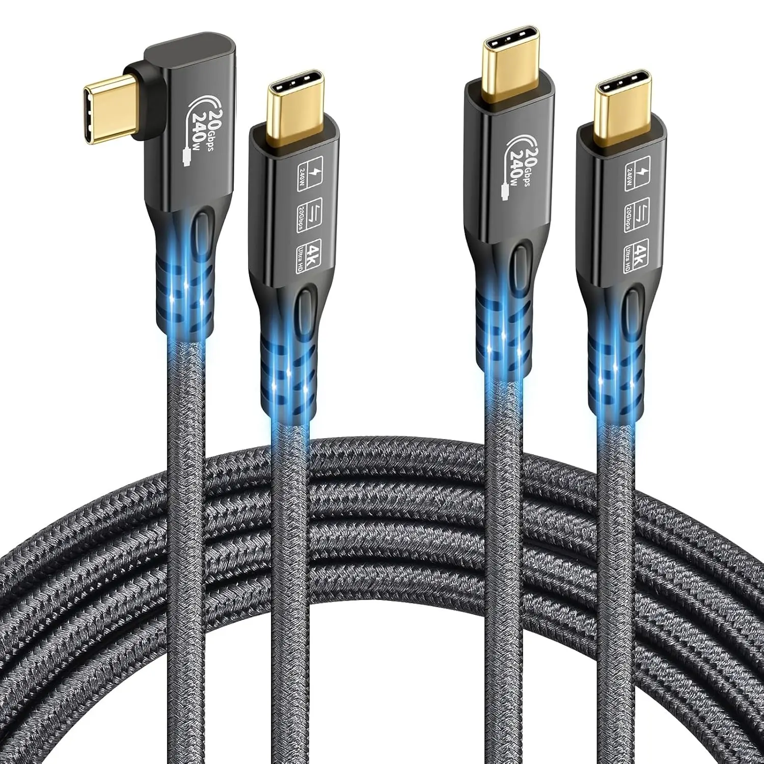 

2PC/Lot 20Gbps USB C 3.2 Extension 90 Degreex1 and 1xStright 4k Video Cable Male to Male 240W Charging Cable 20Gbps Data