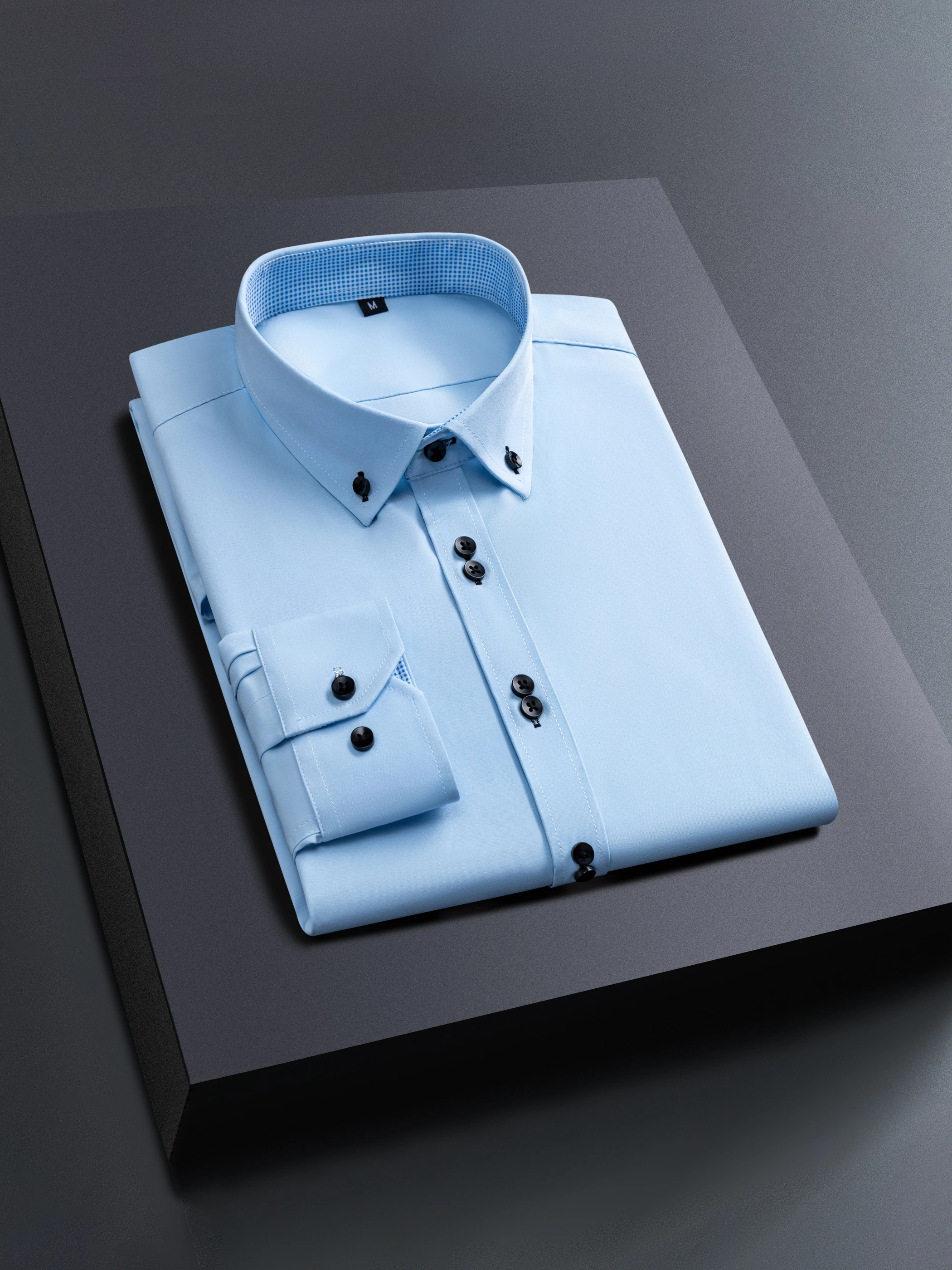 

Men's Long-Sleeved Shirt with Floral Patchwork Collar and Double Button Design