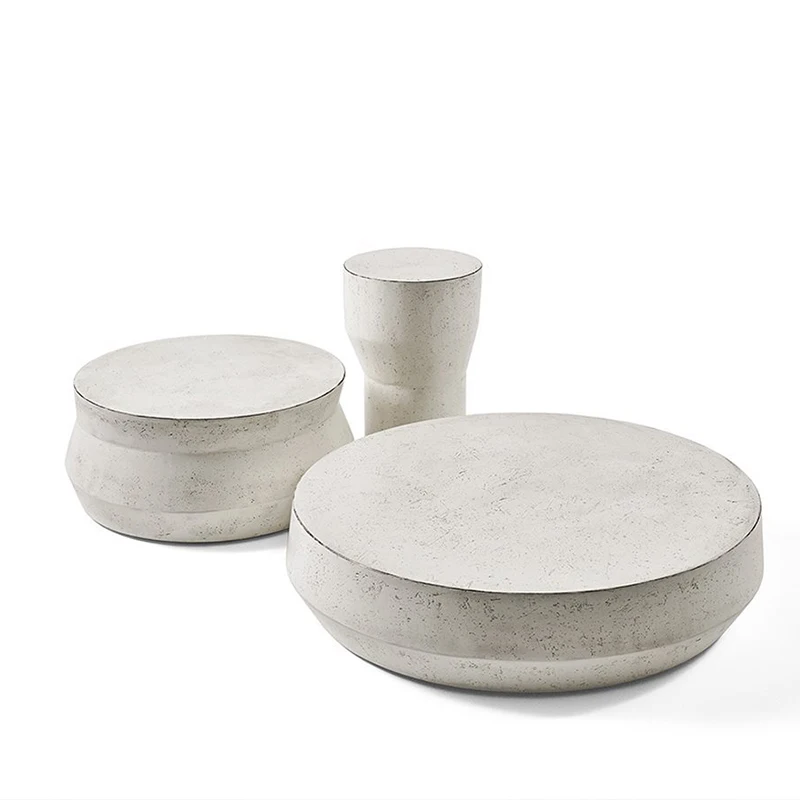 modern design round cement  glass top minimalist combination coffee table set living room furniture