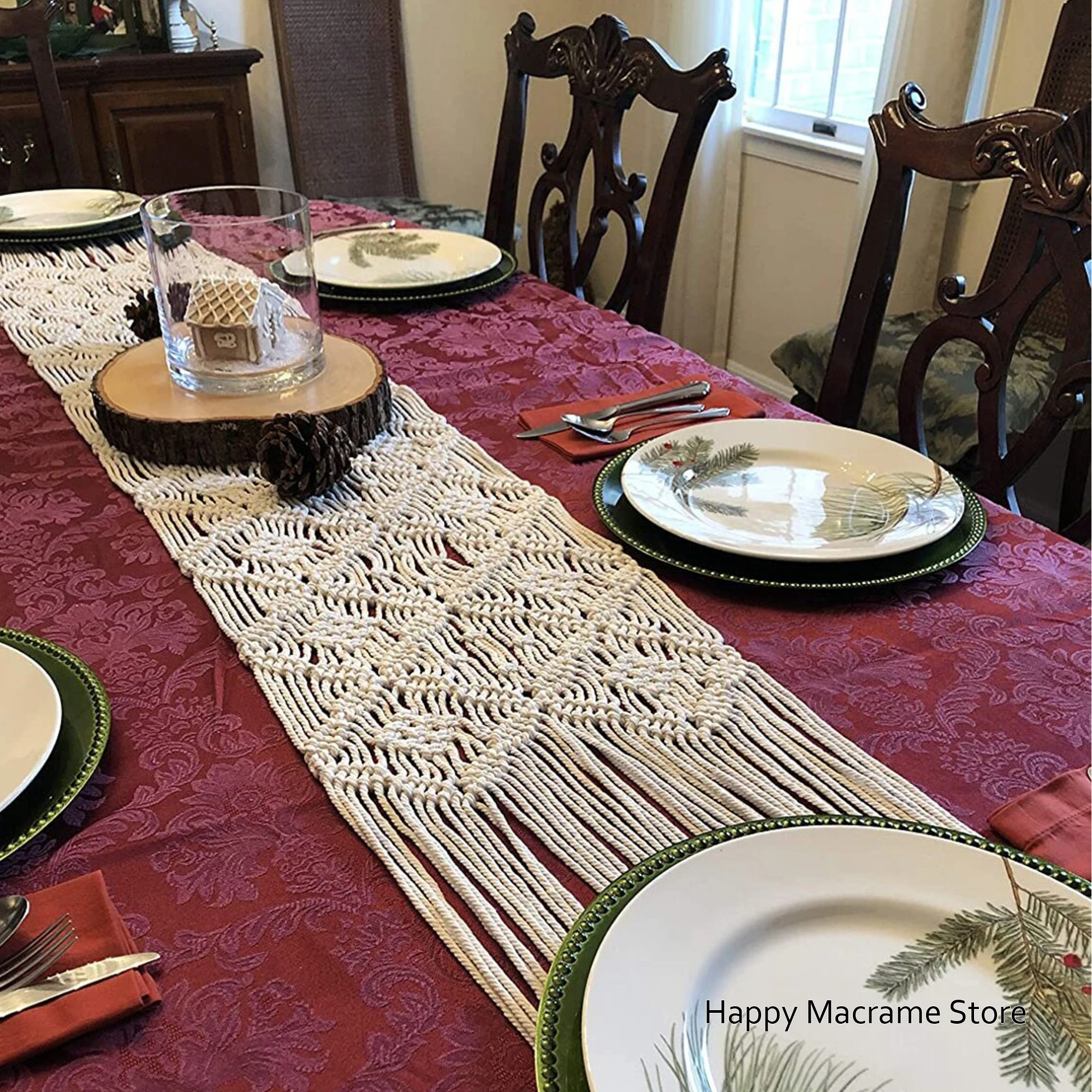 Macrame Table Vintage Handwoven with Tassels Wedding Banquet Table Carpet Boho Chic Decor Table Flag Home Party Decoration