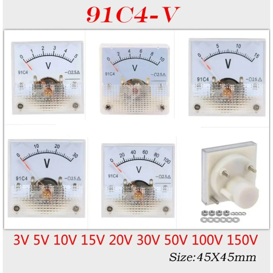 DC Ampere Meter 91C4 Ammeter 1/2/3/5/10/20/30/50/100/200 A V Voltmeter Analog Panel Meter Mechanical Pointer 91C4 Ammeter