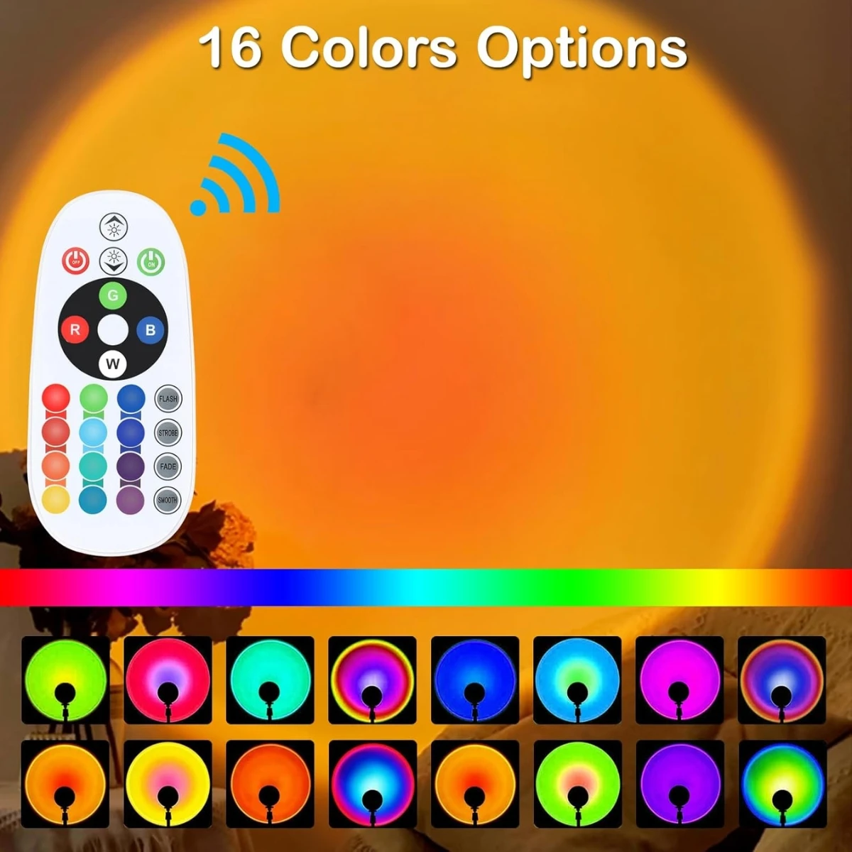 Sunset Projection Light Remote Control 16 Color Ambient Night Light, Bedroom Decoration Background Wall Photography Props