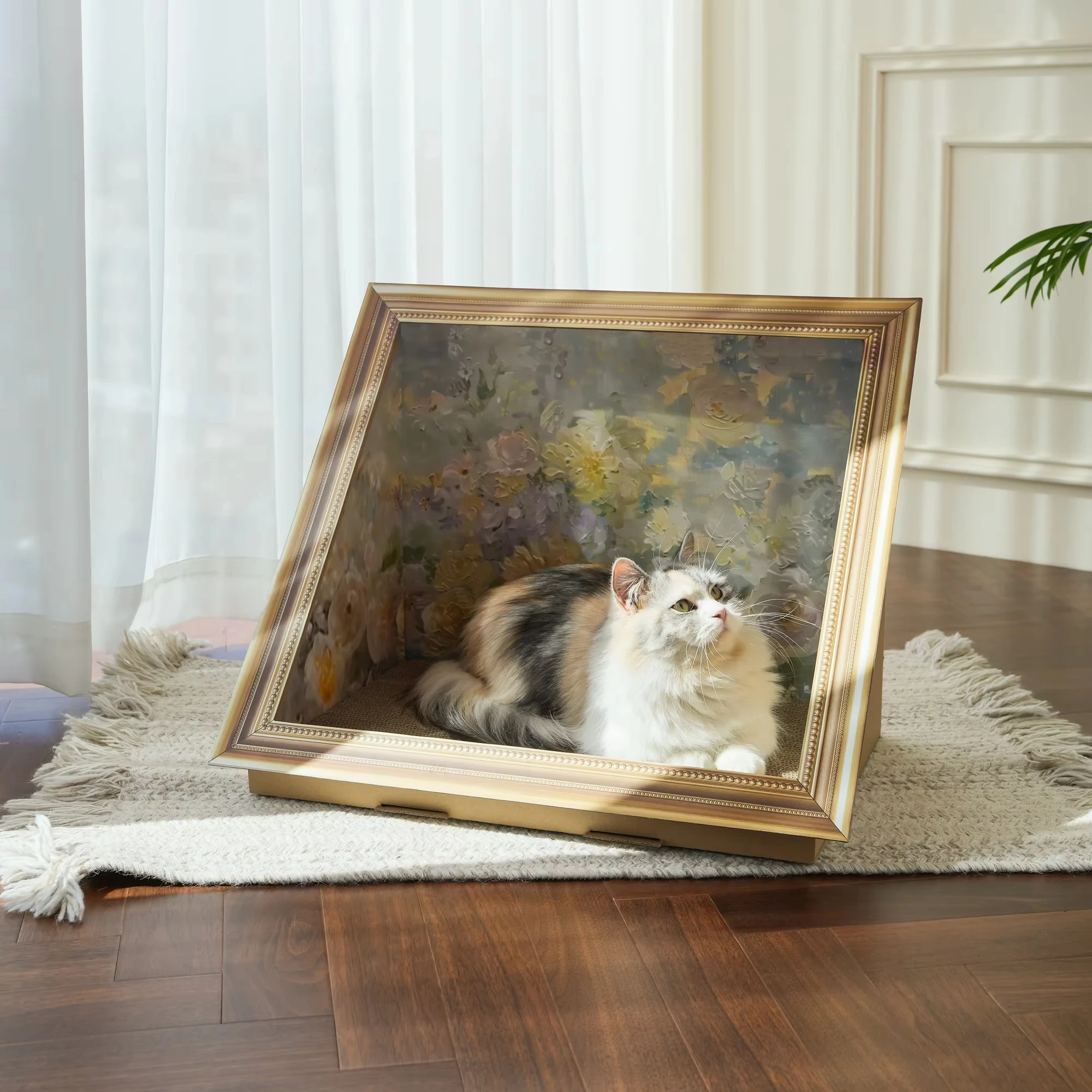 

Oil Painting Background Picture Frame Corrugated Paper Replaceable Cat Scratch Board Scratching Toy for Indoor Cats