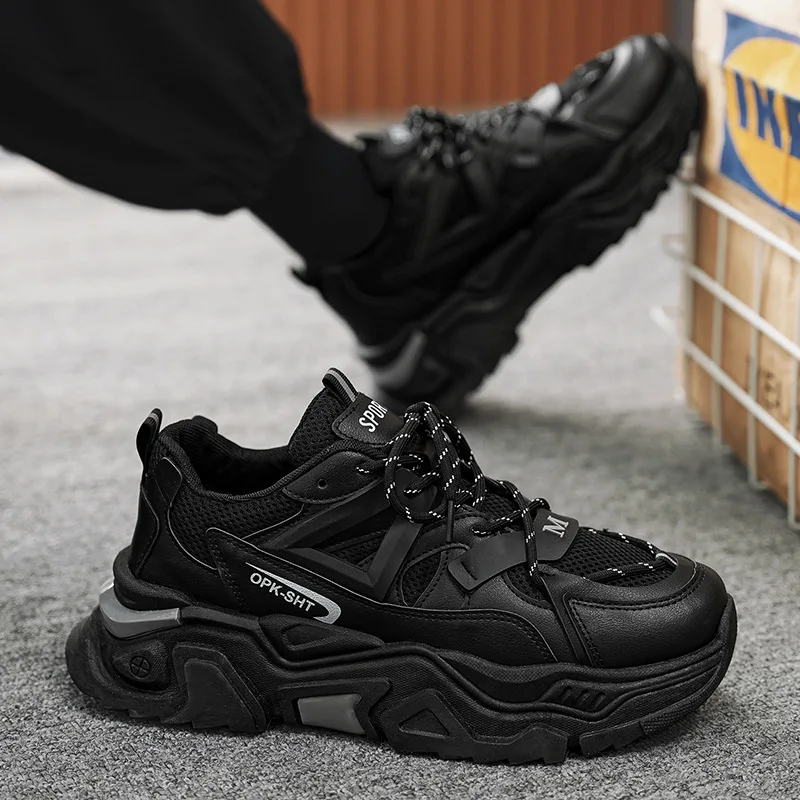 

Spring Summer New Designer Platform Chunky Sneakers Men Solid Color Breathable Mesh Shoes Male Fashion Casual Sports Shoes Man