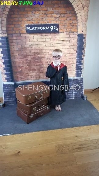 SHENGYONGBAO 맞춤형 비닐 벽돌 벽, 9 3/4 스테이션 사진 배경 소품, 빈티지 천국 마법 스튜디오 배경 SS-9051