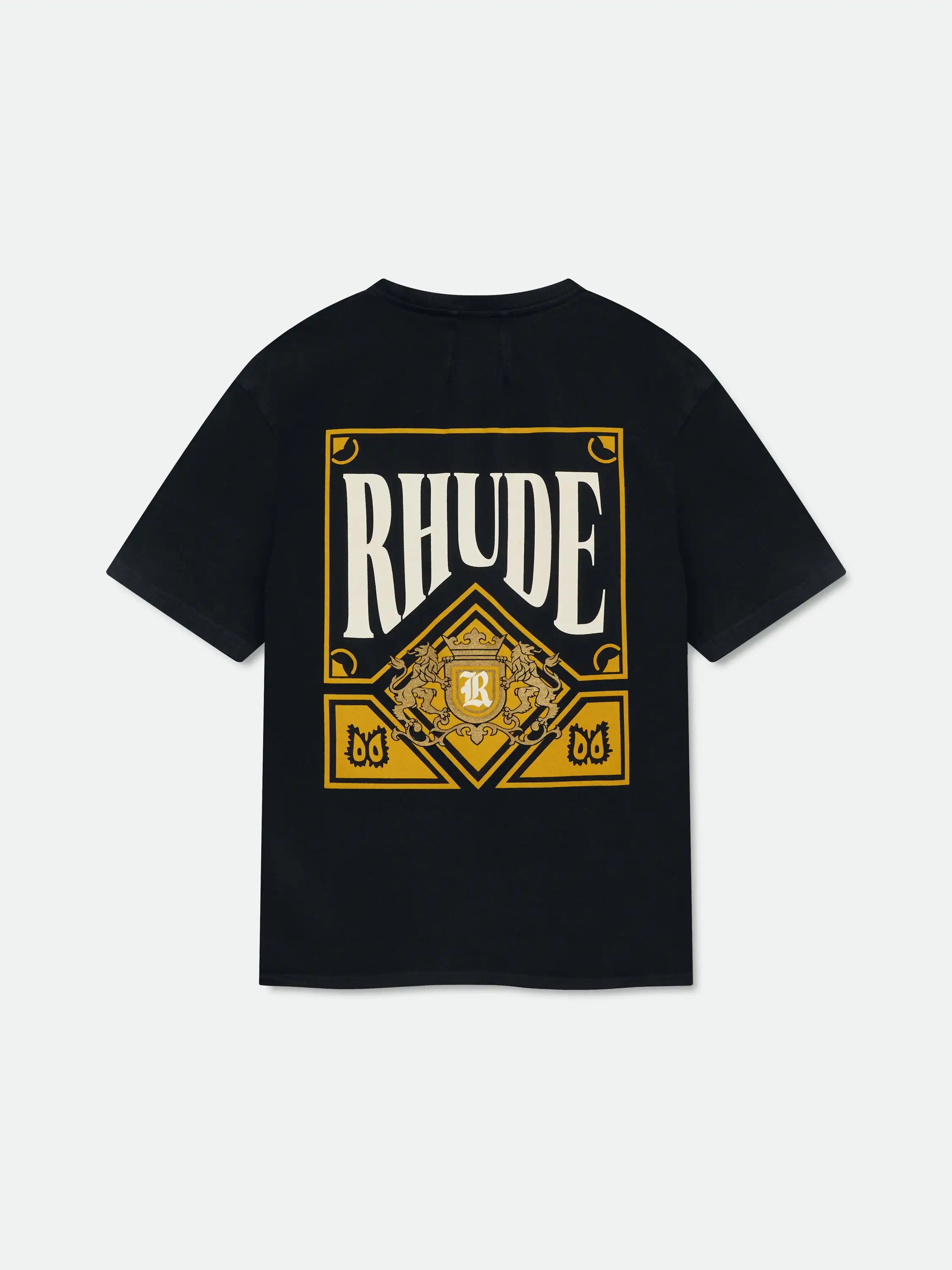 2026 New Rhude Retro Heraldic Crown Beast Shield Square Frame Print TShirt Oversized Unisex Streetwear Luxury Vintage GraphicTee