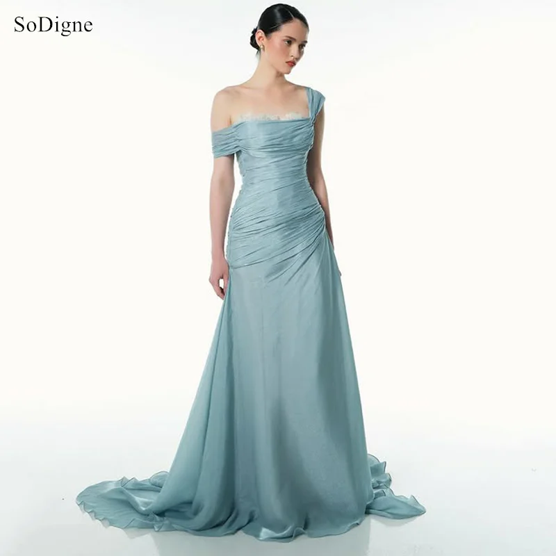 

SoDigne Chic A-Line Prom Dresses Sexy Lace Off The Shoulder Draped Party Dress Pleats Floor-Length Prom Gowns Customized