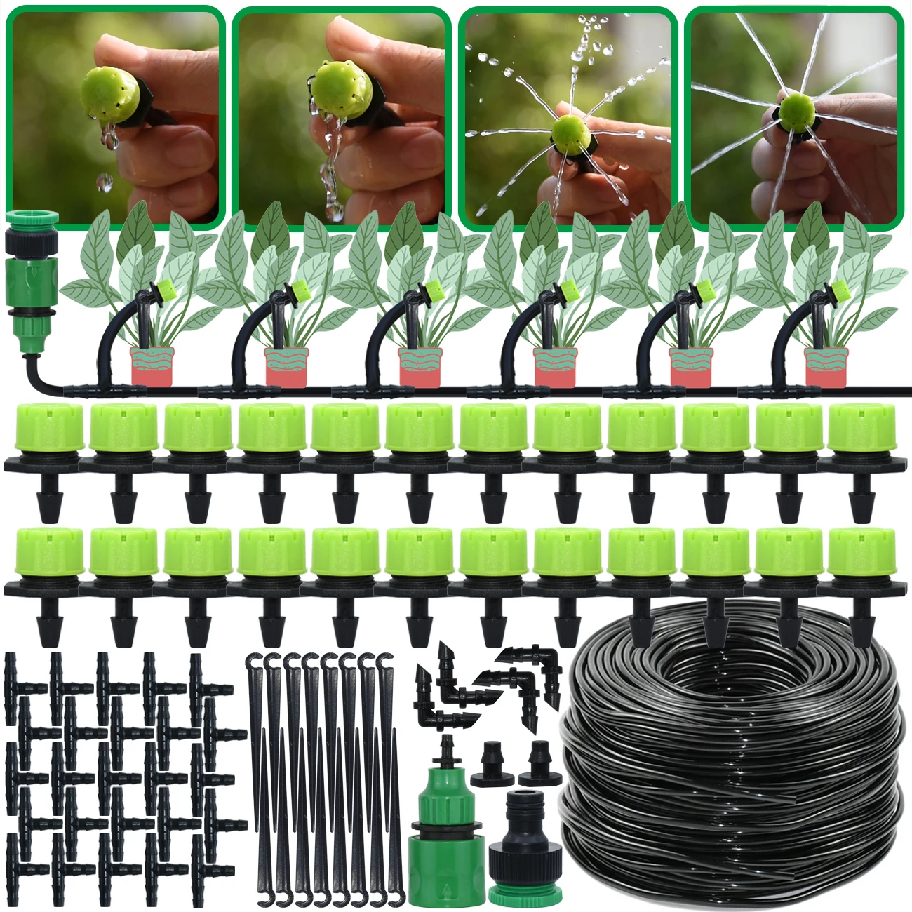 SPRYCLE 5-50M Automatic Garden Watering Adjustable Drip Irrigation System 1/4'' 4/7mm Hose Connectors for Pot Plants Greenhouse