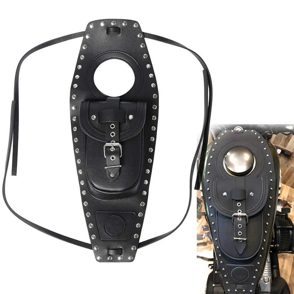 Accessories Motorbike Fuel Gas Tank Cover Panel Dash Console Center Pouch Rivet Bag PU Leather For Harley-Davidson 48 Iron 883