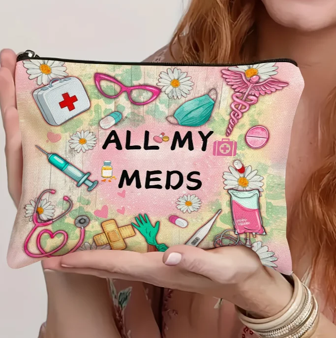 

All My Meds Canvas Storage Bag - Portable, Colorful Design for Medicines, Cosmetics & Travel Essentials Personal Care Organizer
