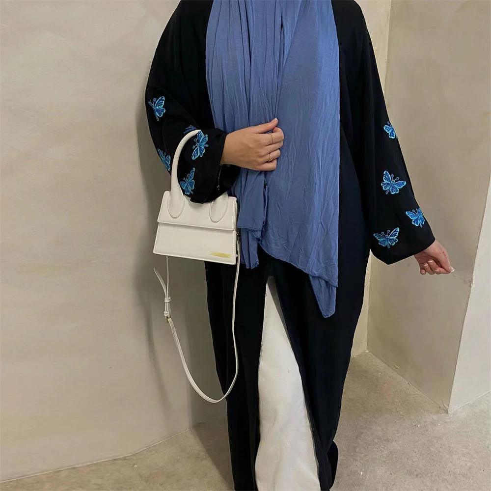 Dubai Open Abaya Muslim Butterfly Embroidery Women Cardigan Maxi Dress Turkey Kimono Kaftan Arab Robe Islam Jalabiya Caftan Coat