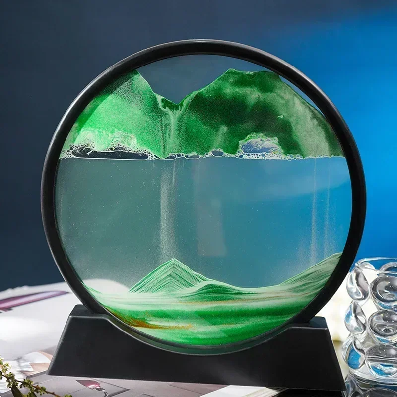 3D Moving Sand Art Picture Round Glass Deep Sea Sandscape clessidra Quicksand Craft Flowing Sand Painting Office Home Decor Gift