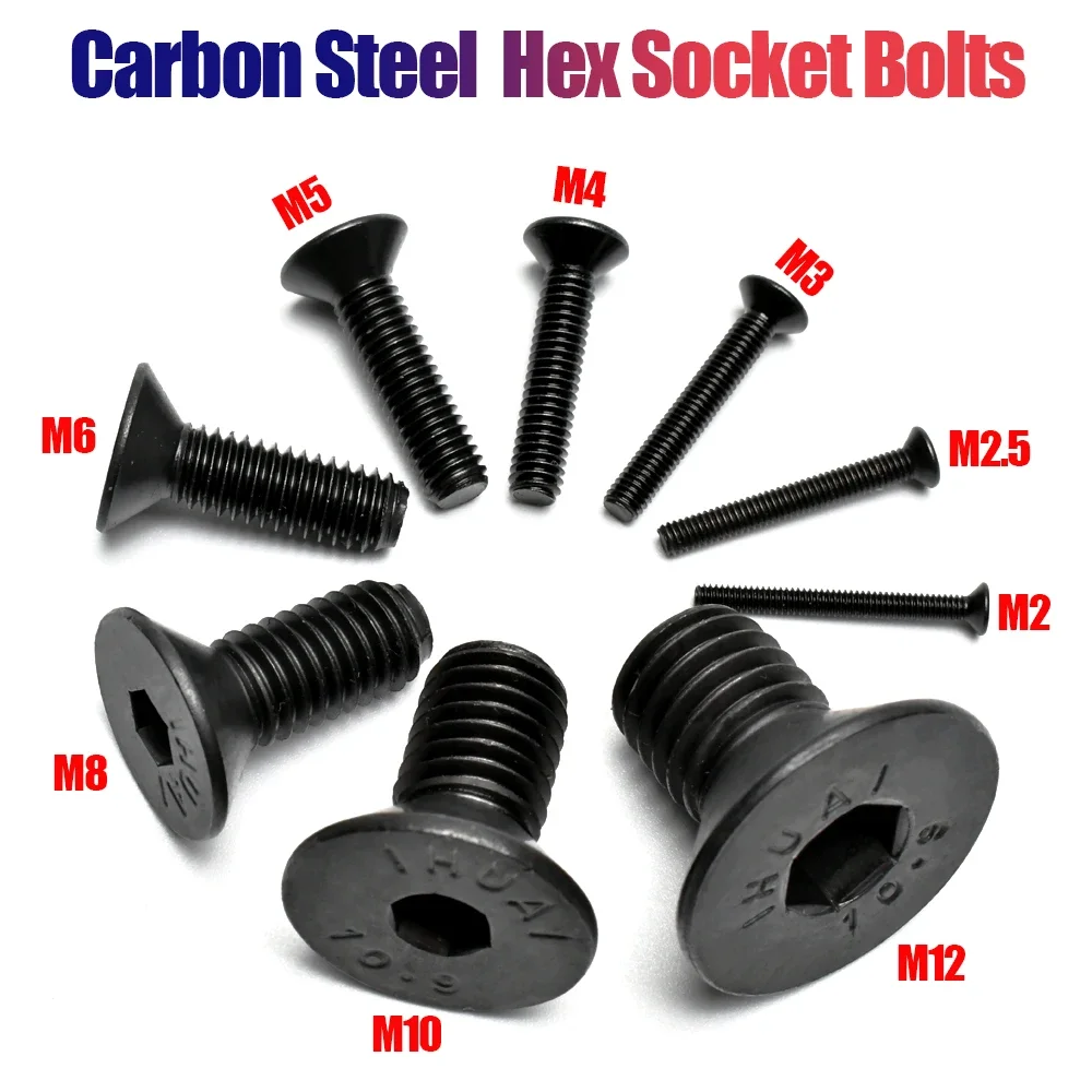 M2 M2.5 M3 M4 M5 M6 M8 M10 M12 DIN7991 Carbon Steel Hexagon Socket Flat Countersunk Head Screw Hex Socket Bolts Machine Screws